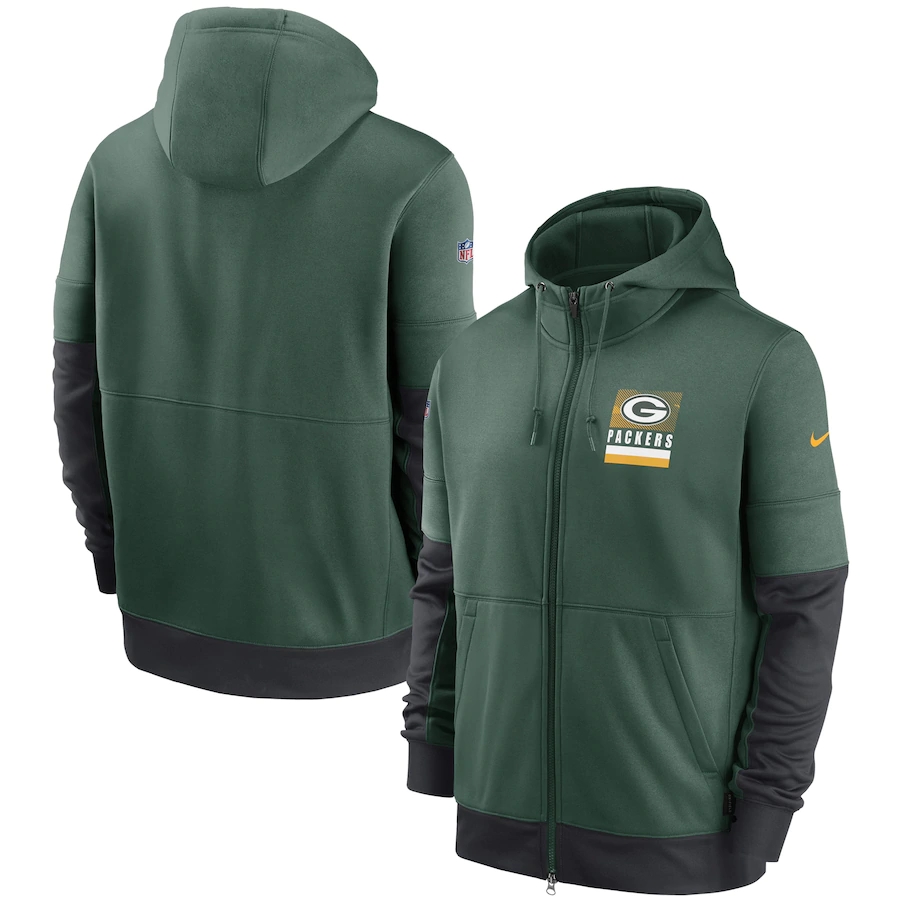 Men's Green Bay Packers Green Sideline Impact Lockup Performance Full-Zip Hoodie Men's Green Bay Packers Green Sideline Impact Lockup Performance Full-Zip Hoodie